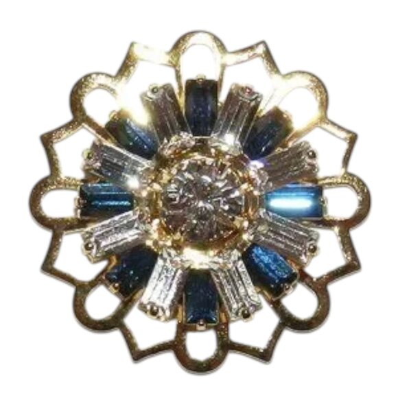 6 Pcs New Montana Blue & Crystal Gold 26mm Flower Swarovski Component SCSC1905 - Picture 2 of 2